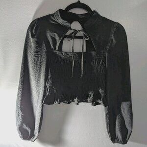 Kirius LA Blouse Womens Small Long Sleeve Ruched Juniors Crop Top  dressy sexy